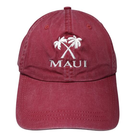 Maui Strapback Baseball Cap Red One Size Adjustable Classic Cut Ahead Cotton - Picture 1 of 11